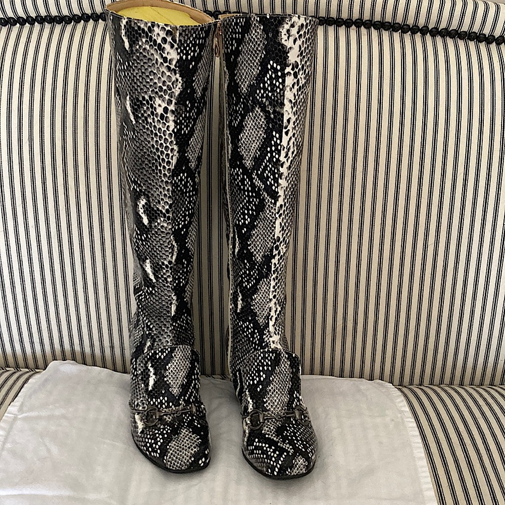 Python-Like Tall Boots With Silver Chain Embellis… - image 1